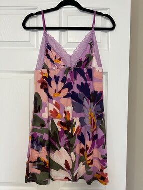 Linea Donatella Lavender Floral Lace Trim nightie